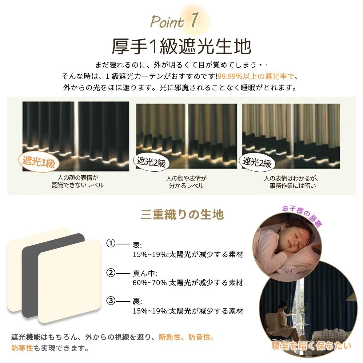 Amazon｜KAMIMORI カーテン 遮光 2枚セット 210cm丈 125cm幅 遮光
